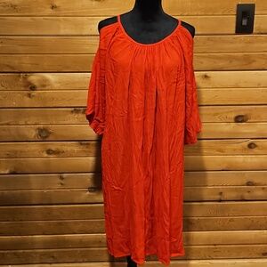 Red Tunic Dress w Cut Out, Cold Shoulder Detail Womens Plus Size 2X